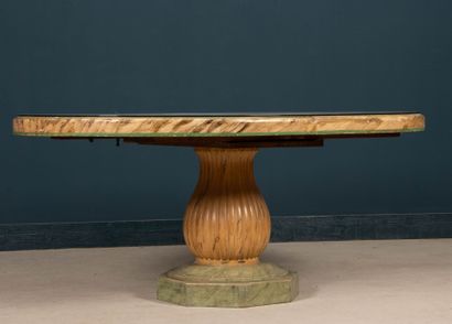 Oval table in lacquered wood with faux marble-effect...
