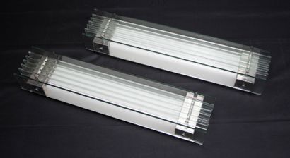 Pair of large sconces in glass plate and...