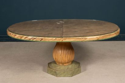 Oval table in lacquered wood with faux marble-effect...