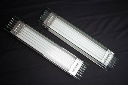 Pair of large sconces in glass plate and...