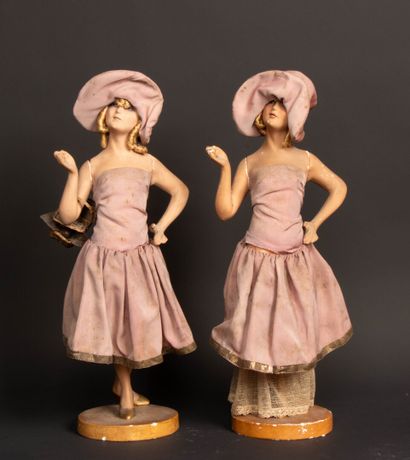 Pair of terracotta and fabric fashion statuettes.
1930's
H....