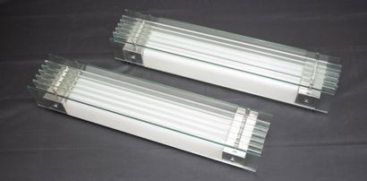 Pair of large sconces in glass plate and...