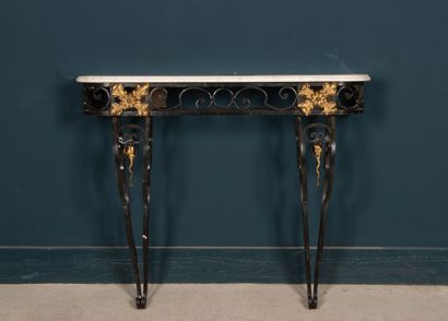Wrought-iron console with applied gilded...