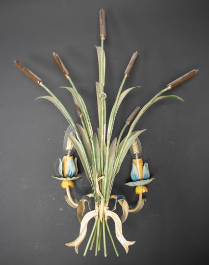Pair of two-light sconces in painted sheet...