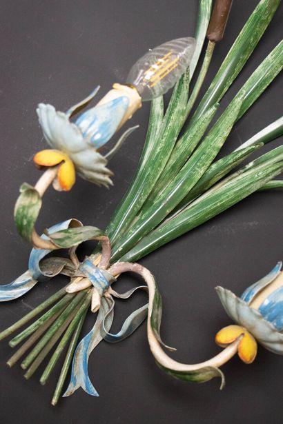 Pair of two-light sconces in painted sheet...