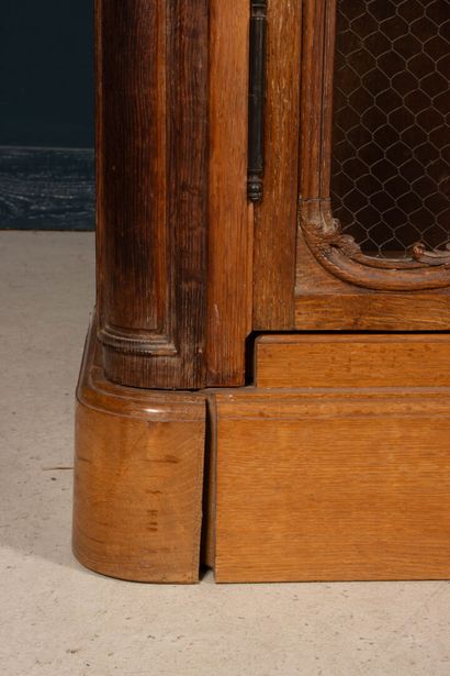 Large molded oak bookcase, opening to three...