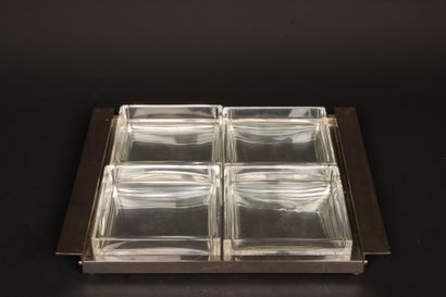 Chromium-plated metal tray, glass bottom...