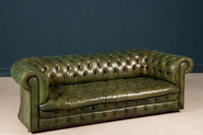 Green leather upholstered Chesterfield sofa.
Early...