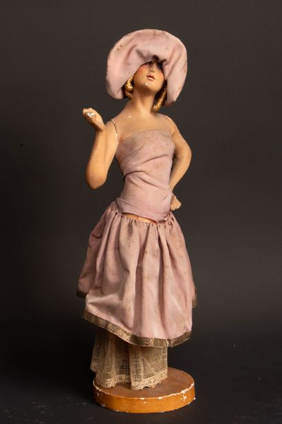 Pair of terracotta and fabric fashion statuettes.
1930's
H....