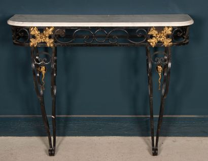 Wrought-iron console with applied gilded...