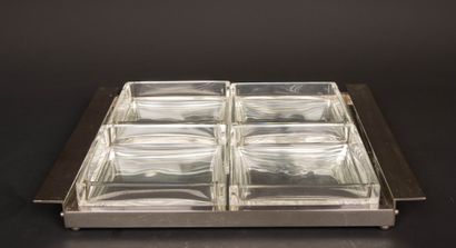 Chromium-plated metal tray, glass bottom...