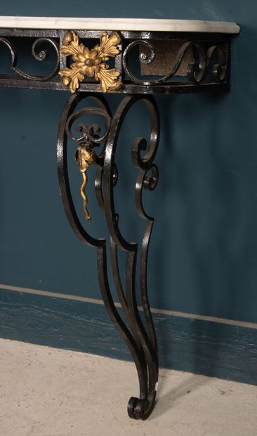 Wrought-iron console with applied gilded...