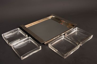Chromium-plated metal tray, glass bottom...