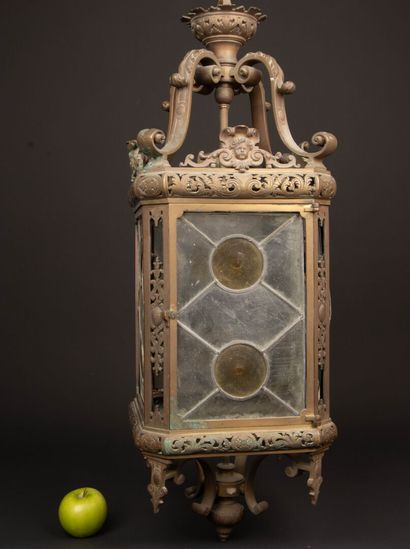 Bronze lantern with stained glass.
Circa...