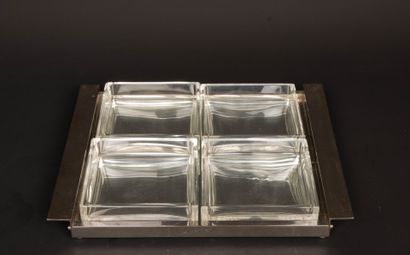 Chromium-plated metal tray, glass bottom...