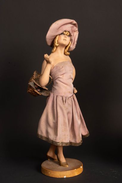 Pair of terracotta and fabric fashion statuettes.
1930's
H....