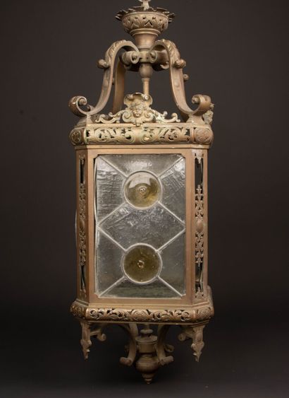 Bronze lantern with stained glass.
Circa...