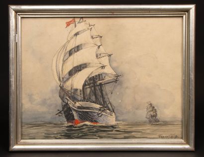FRANK-WILL (1900-1951). 
Sailboats at sea....