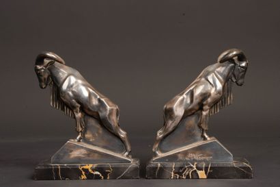 LE VERRIER - 
Pair of bookends decorated...