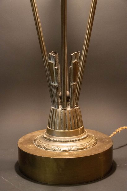 Large bronze salon lamp with molded glass...