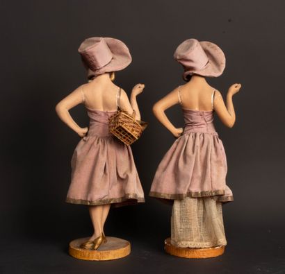 Pair of terracotta and fabric fashion statuettes.
1930's
H....