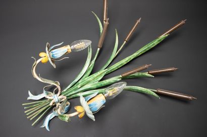 Pair of two-light sconces in painted sheet...