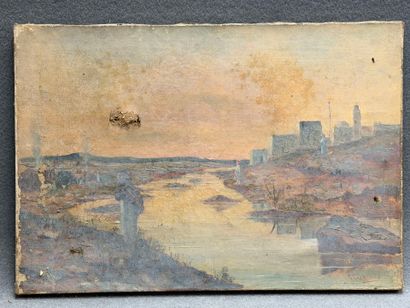 Bord de rivière, orientaliste.
Huile sur...
