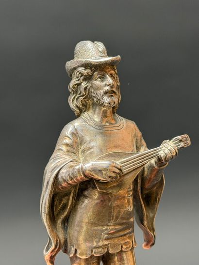 Troubadour 
Epreuve en bronze argenté. Manque...