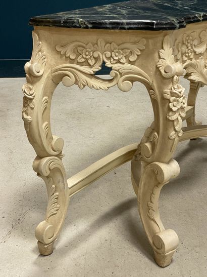 Console en bois sculpté, plateau en bois...