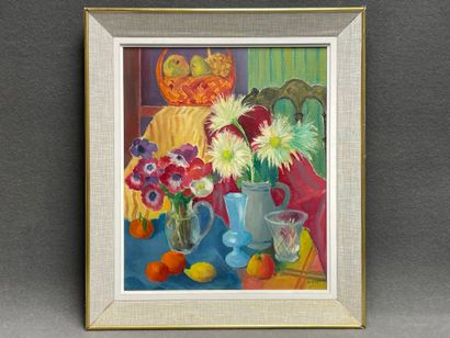 QUENEE ( XX°)
Nature morte. 
huile sur toile,...