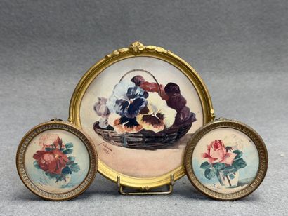 Trois petites aquarelles des années 30 en...