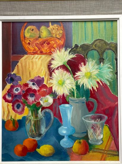 QUENEE ( XX°)
Nature morte. 
huile sur toile,...