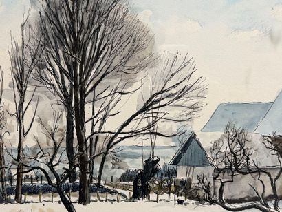 François BROCHET (1925-2001)
Paysage enneigé.
Encre...