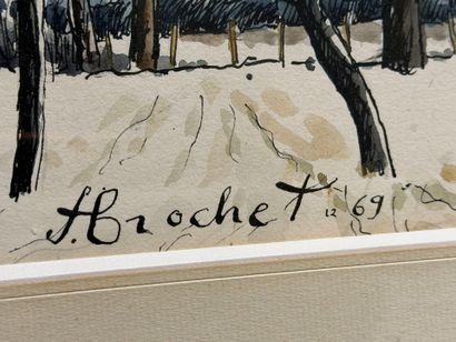 François BROCHET (1925-2001)
Paysage enneigé.
Encre...