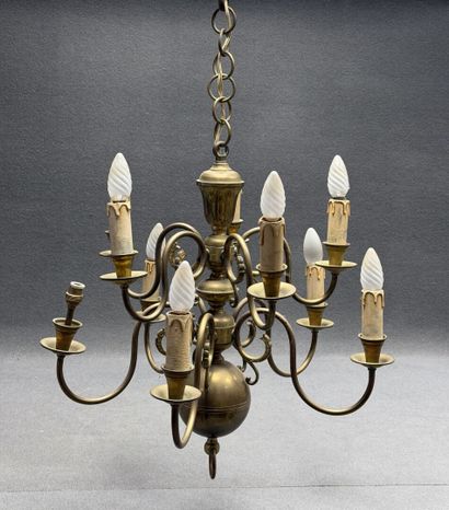 Lustre en laiton de style hollandais à dix...