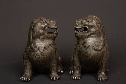 Paire de chiens de fô en grés. 
CHINE XX°
H....
