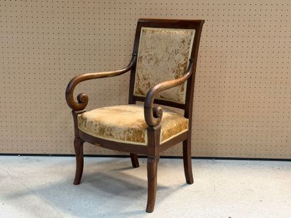 Fauteuil à crosses en acajou et placage d'acajou
XIX°...