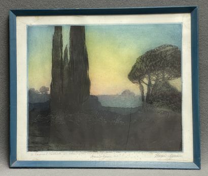 Paysage de campagne. 
Eau-forte 1909, encadrée,...