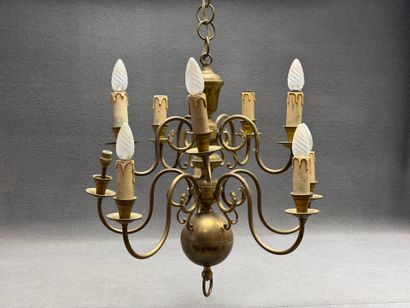 Lustre en laiton de style hollandais à dix...