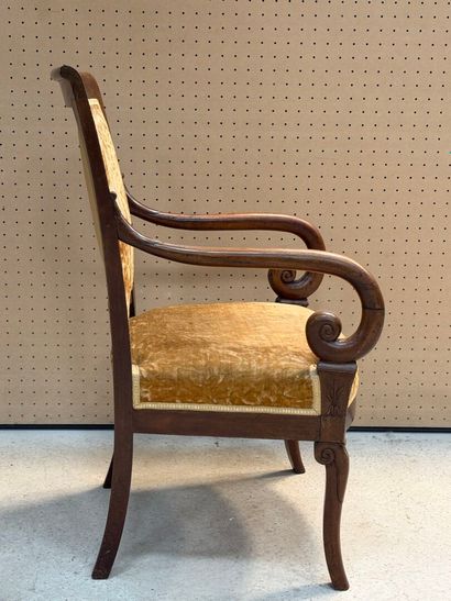 Fauteuil à crosses en acajou et placage d'acajou
XIX°...