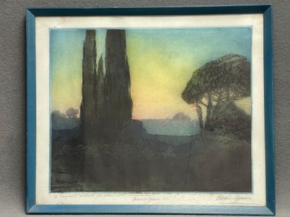 Paysage de campagne. 
Eau-forte 1909, encadrée,...