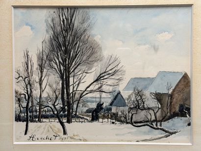 François BROCHET (1925-2001)
Paysage enneigé.
Encre...