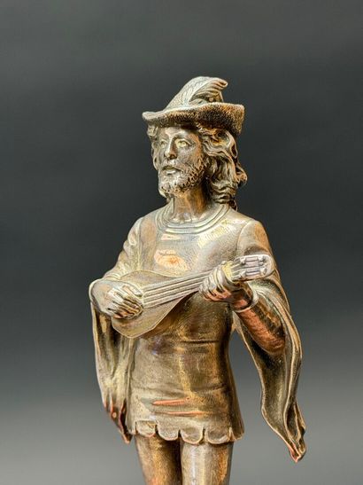 Troubadour 
Epreuve en bronze argenté. Manque...
