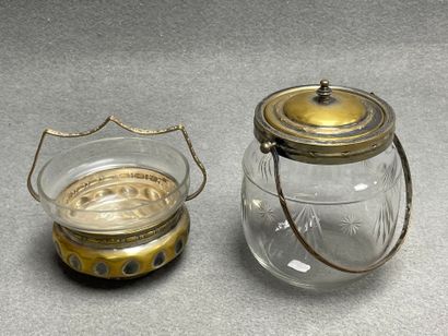 Seau à biscuit et petit panier verre monture...