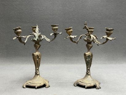 Paire de candélabres en bronze 
Rocaille
40...