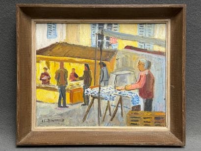 Hervé LE BOURDELLES (1928-1986) 
Le marché...
