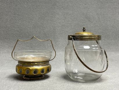Seau à biscuit et petit panier verre monture...