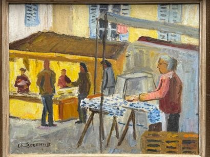 Hervé LE BOURDELLES (1928-1986) 
Le marché...