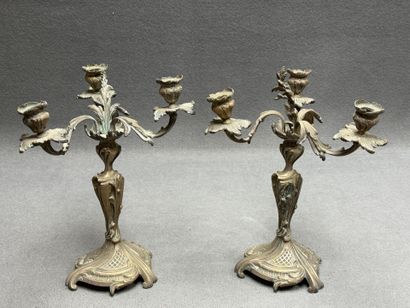 Paire de candélabres en bronze 
Rocaille
40...