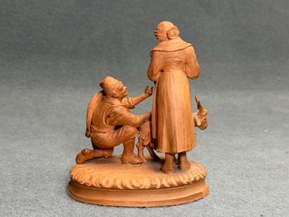 Couple et chèvre. 
Groupe en terre cuite...